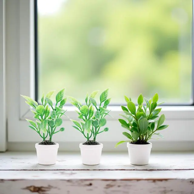 Alt view image 6 of 7 - 2Pcs Green Miniature Plants Dollhouse Decoration Accessories, Mini Potted Plant Artificial Tiny Greenery Ornament Miniature Hanging Potted Plant Faux Flower Model Decoration