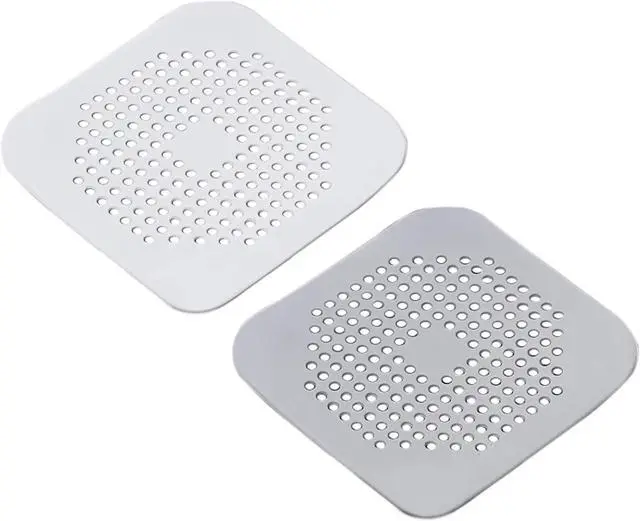 Main image of Drain Hair Catcher Square Silicone Trap Shower Drain Cover with Suction Cups for Bathroom Bathtub Kitchen Filter Flat Strainer, 2 Pack