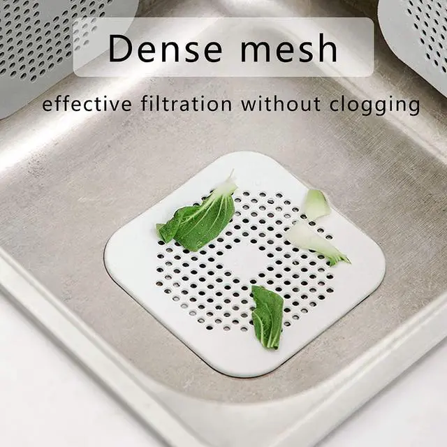 Alt view image 2 of 7 - Drain Hair Catcher Square Silicone Trap Shower Drain Cover with Suction Cups for Bathroom Bathtub Kitchen Filter Flat Strainer, 2 Pack