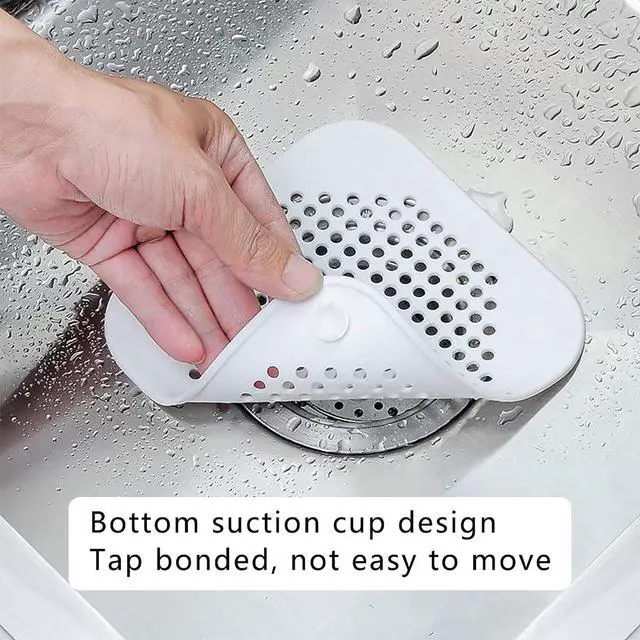 Alt view image 3 of 7 - Drain Hair Catcher Square Silicone Trap Shower Drain Cover with Suction Cups for Bathroom Bathtub Kitchen Filter Flat Strainer, 2 Pack