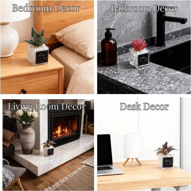 Alt view image 6 of 6 - 3 Pack Fake Plants Mini Artificial Greenery, Faux Plants in Glass Pots, Small Artificial Plants for Bedroom Aesthetic Living Room Office Shelf Bathroom Decor