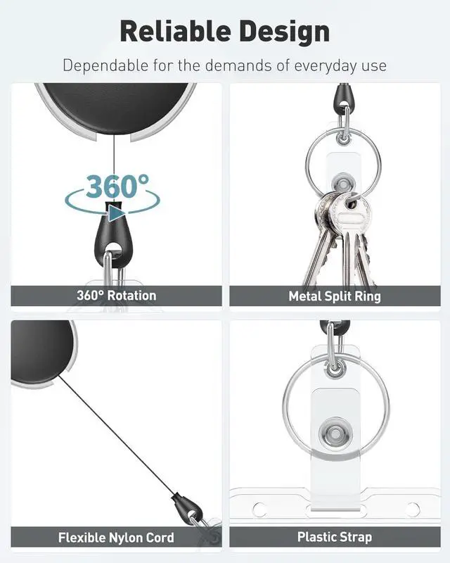 Alt view image 5 of 7 - Uniclife 2 Pcs Retractable Badge Reel Keychain Clip for Badge Holder Black | Heavy Duty, Strong ABS, Stainless Steel Spring Coil, 24 Inch Nylon Rope, Carabiner Clip, Key Ring, Retractable Key Chain