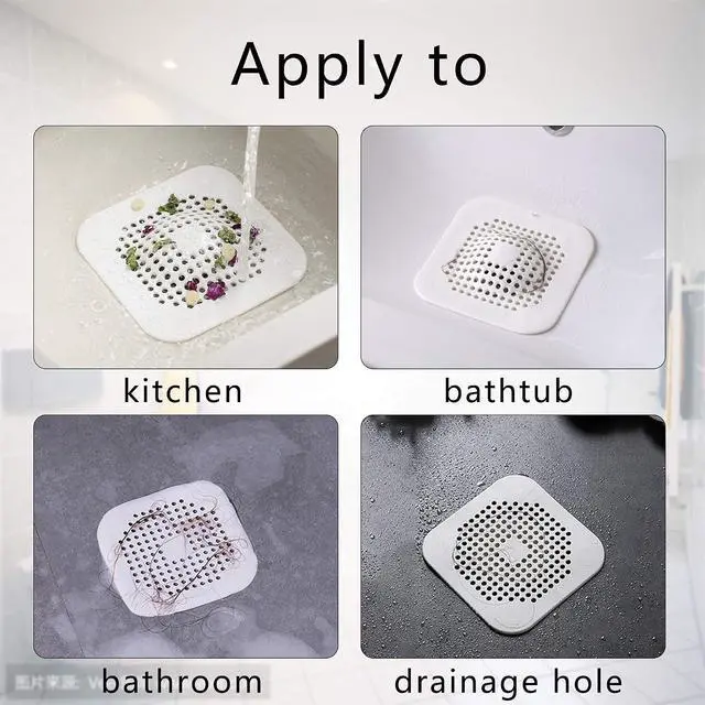 Alt view image 6 of 7 - Drain Hair Catcher Square Silicone Trap Shower Drain Cover with Suction Cups for Bathroom Bathtub Kitchen Filter Flat Strainer, 2 Pack