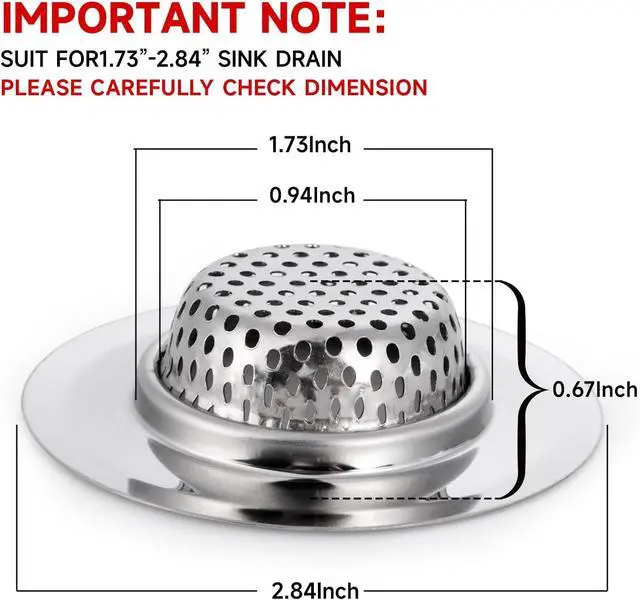 Alt view image 2 of 7 - CORNERJOY 2PCS Bathtub Drain Strainer Cover - 2.84 inch Stainless Steel Shower Drain Hair Catcher