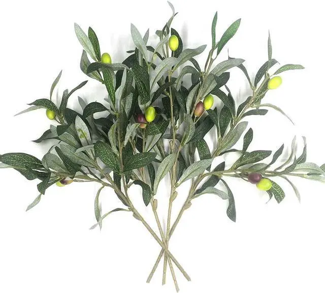 Main image of Artificial Olive Plants Branches Fake Fruits Silk Plants Branch Leaves ndoor Outside Home Garden Office Verandah Decor (6 Pcs)