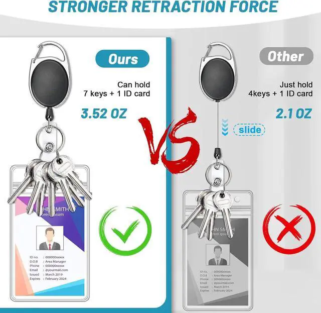 Alt view image 3 of 7 - 2 Pack Vertical ID Badge Holder with Retractable Badge Reel | Clear ID Card Holder with Heavy Duty Carabiner Badge Reel with 24 Inches Pull Cord