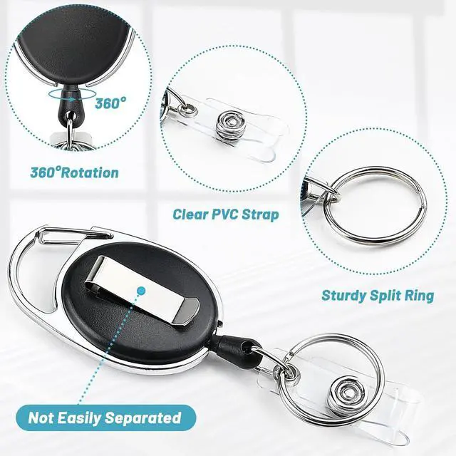 Alt view image 6 of 7 - 2 Pack Vertical ID Badge Holder with Retractable Badge Reel | Clear ID Card Holder with Heavy Duty Carabiner Badge Reel with 24 Inches Pull Cord
