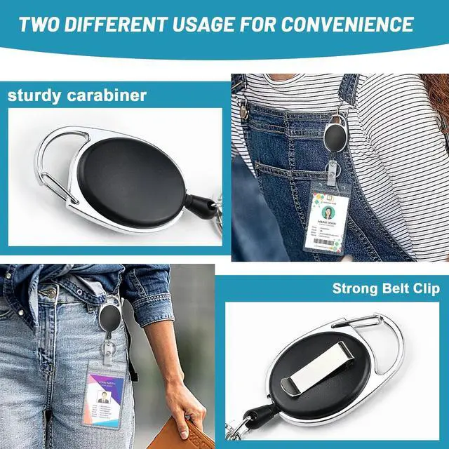 Alt view image 4 of 7 - 2 Pack Vertical ID Badge Holder with Retractable Badge Reel | Clear ID Card Holder with Heavy Duty Carabiner Badge Reel with 24 Inches Pull Cord