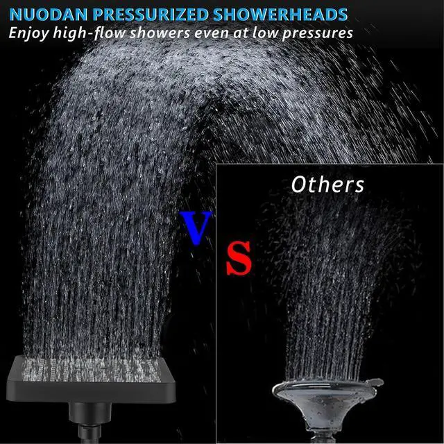 Alt view image 3 of 7 - High Pressure Shower Head - 4 Powerful Bathroom Pressure Boosting Rain Showerhead - Perfect Universal Replacement for Square Rainfall Shower Heads(Matte Black)