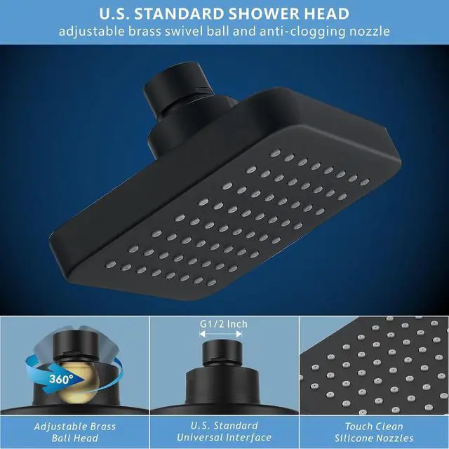 Alt view image 5 of 7 - High Pressure Shower Head - 4 Powerful Bathroom Pressure Boosting Rain Showerhead - Perfect Universal Replacement for Square Rainfall Shower Heads(Matte Black)