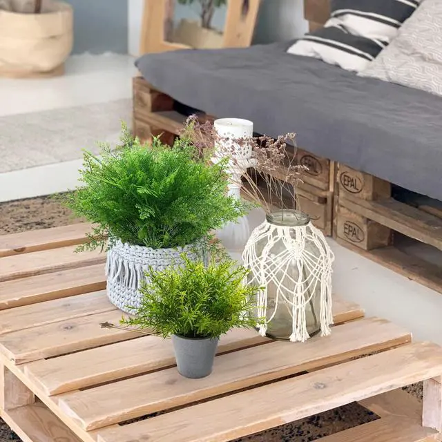 Alt view image 3 of 7 - Artificial Shrubs, Persian Fern Leaves Plastic Plants Greenery Grass Simulation Fake Bushes Outdoor Indoor Home Garden Verandah Parterre Table Centerpieces Arrangements Decoration 4 pcs