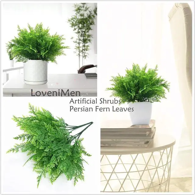 Alt view image 4 of 7 - Artificial Shrubs, Persian Fern Leaves Plastic Plants Greenery Grass Simulation Fake Bushes Outdoor Indoor Home Garden Verandah Parterre Table Centerpieces Arrangements Decoration 4 pcs