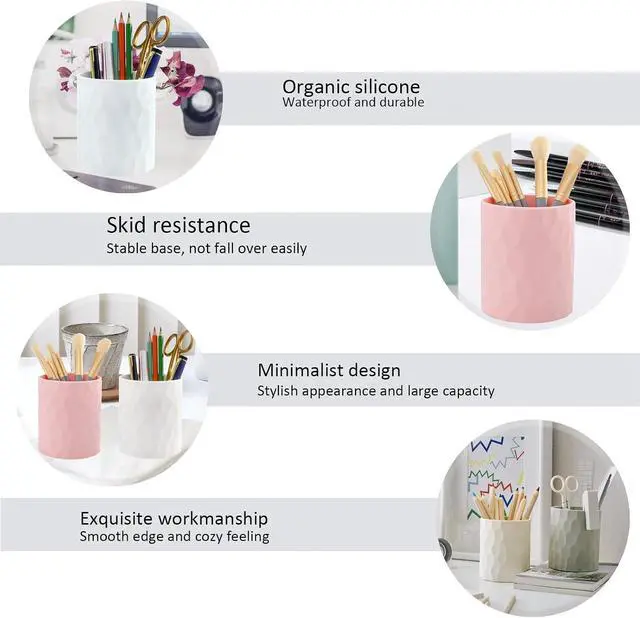 Alt view image 6 of 6 - minimaliving Pen Holder,Nordic Style Silicone Waterproof Pencil Holder for Desk Simple&Modern Minimalist Makeup Organizer Multifunctional Office Supplies for Home,Kids and School (Pink)