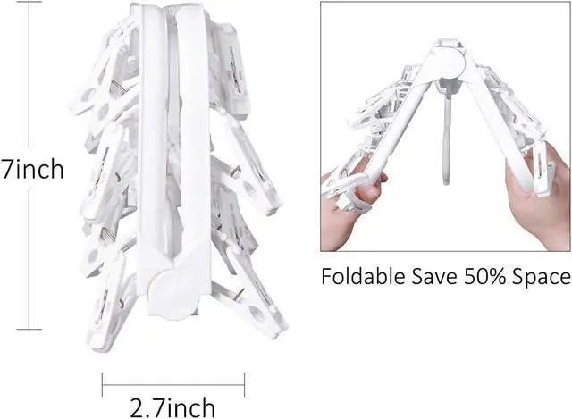 Alt view image 4 of 6 - Foldable Clip Hangers with 26 Drying Clips, Underwear Hanger with Clips, Plastic Laundry Clip and Drip Drying Hanger for Socks, Bras, Lingerie, Clothes, Sturdy, White