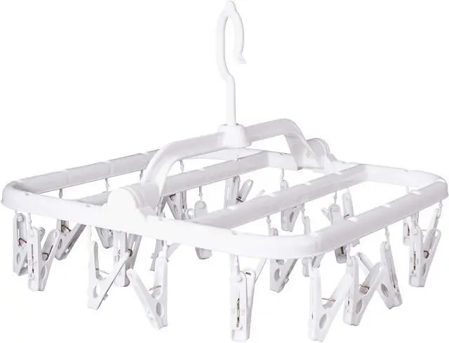 Main image of Foldable Clip Hangers with 26 Drying Clips, Underwear Hanger with Clips, Plastic Laundry Clip and Drip Drying Hanger for Socks, Bras, Lingerie, Clothes, Sturdy, White