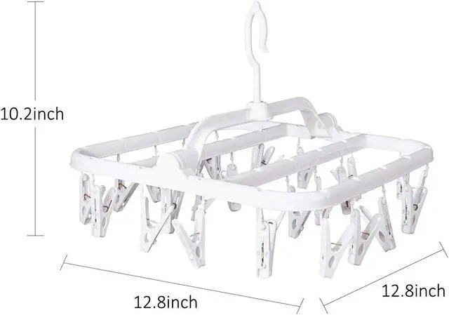 Alt view image 3 of 6 - Foldable Clip Hangers with 26 Drying Clips, Underwear Hanger with Clips, Plastic Laundry Clip and Drip Drying Hanger for Socks, Bras, Lingerie, Clothes, Sturdy, White