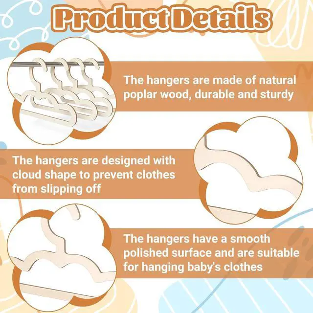 Alt view image 2 of 7 - 10Pcs Wooden Hangers for Baby Closet, Wood Clothes Hangers | 8.6inch Cute Anti-Slip Closet Organizer for Kids