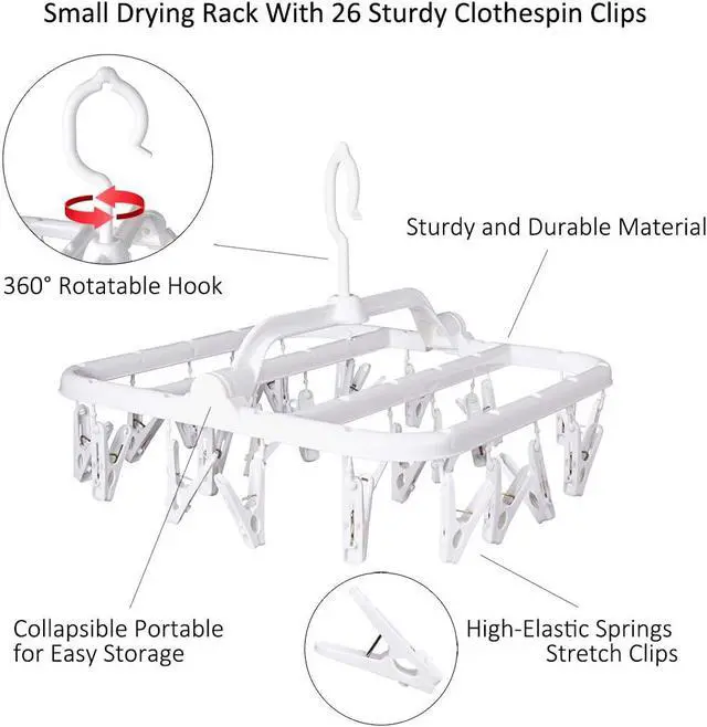 Alt view image 5 of 6 - Foldable Clip Hangers with 26 Drying Clips, Underwear Hanger with Clips, Plastic Laundry Clip and Drip Drying Hanger for Socks, Bras, Lingerie, Clothes, Sturdy, White