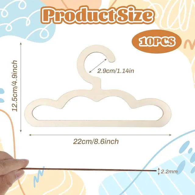 Alt view image 3 of 7 - 10Pcs Wooden Hangers for Baby Closet, Wood Clothes Hangers | 8.6inch Cute Anti-Slip Closet Organizer for Kids