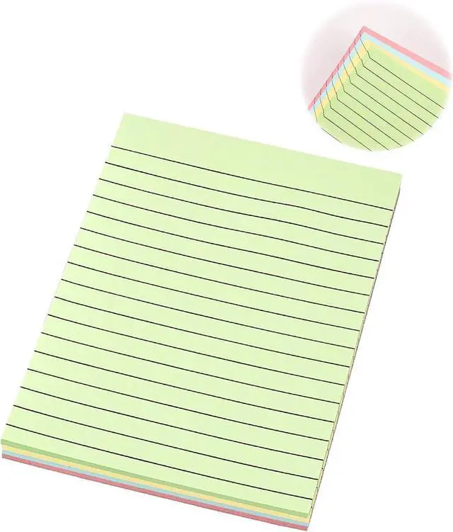 Main image of MOLOPPO Lined Sticky Notes, 100 Sheets, 6"x4", 4 Colors | Strong Sticking, Super Self-Stick, Easy to Post, For Home Use, For Office Use, For Study Use