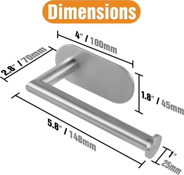 Alt view image 4 of 7 - HITSLAM Stainless Steel Toilet Paper Holder, Self Adhesive, Rust Proof, Heavy Duty, for Bathroom