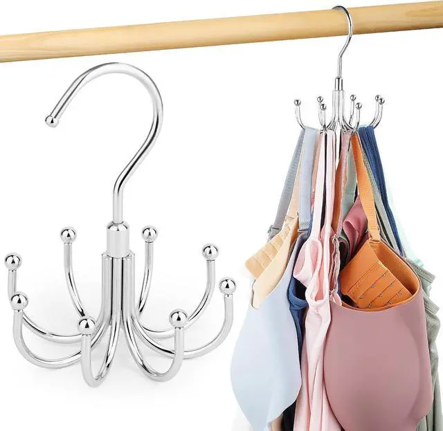 Main image of Tank Top Hanger, Rotating Bra Organizer for Closet, Holds 24 Bras, Silver | Sturdy Metal Sports Bras Holder with 8 Hooks, Holds Up to 24 Garments, Hanging Space-Saving Closet Organizer and Storage