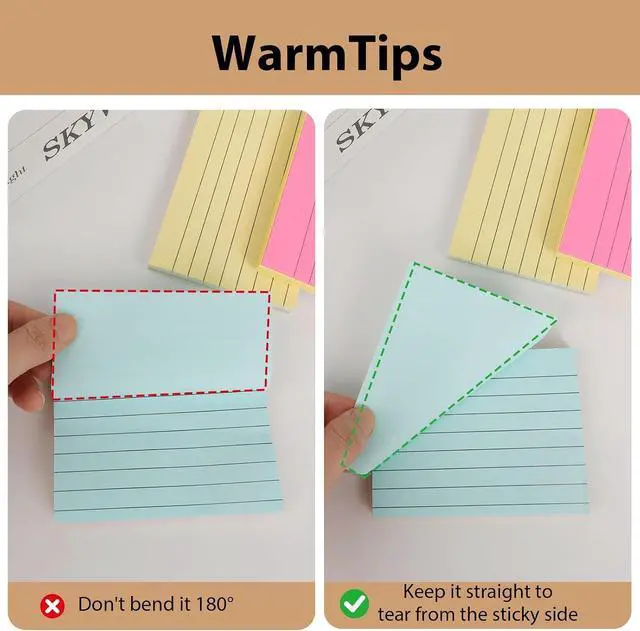 Alt view image 4 of 6 - MOLOPPO Lined Sticky Notes, 100 Sheets, 6"x4", 4 Colors | Strong Sticking, Super Self-Stick, Easy to Post, For Home Use, For Office Use, For Study Use