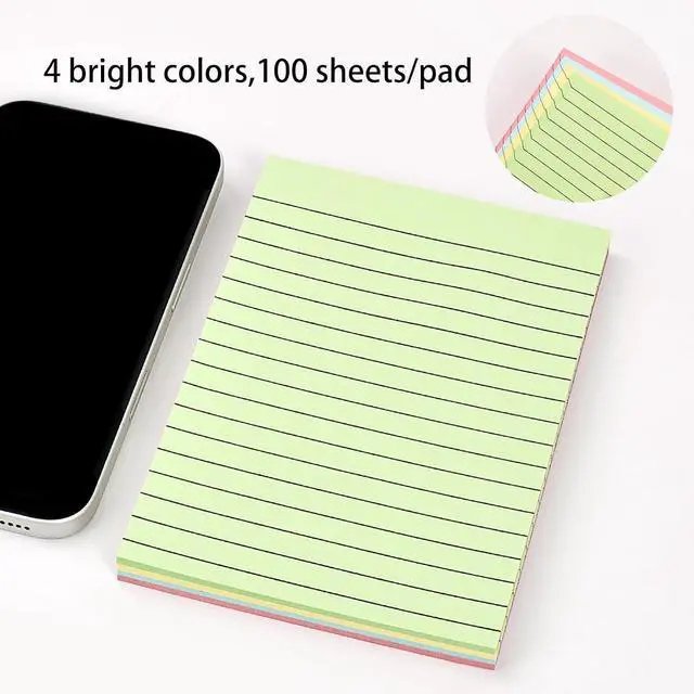 Alt view image 3 of 6 - MOLOPPO Lined Sticky Notes, 100 Sheets, 6"x4", 4 Colors | Strong Sticking, Super Self-Stick, Easy to Post, For Home Use, For Office Use, For Study Use