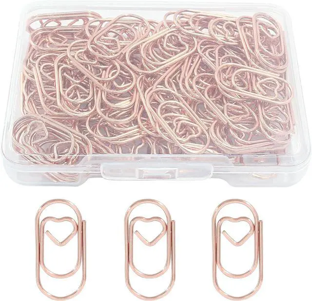 Main image of Hitefu Mini Heart Shaped Paper Clips, Rose Gold, 100 Pcs, 2 cm | Cute Design, For Decoration, Organization, Document, Office