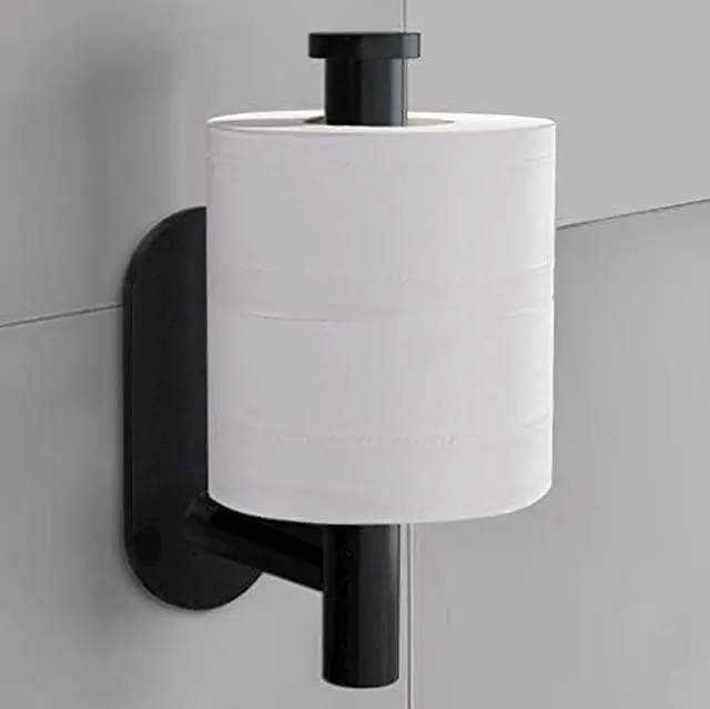 Alt view image 2 of 6 - Adhesive Toilet Paper Holder - Roll Holder Small Space for Kitchen Bathroom Utility Hooks Stick on Wall Stainless Steel Brushed Black