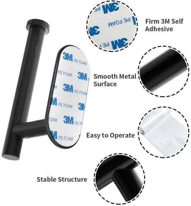 Alt view image 4 of 6 - Adhesive Toilet Paper Holder - Roll Holder Small Space for Kitchen Bathroom Utility Hooks Stick on Wall Stainless Steel Brushed Black