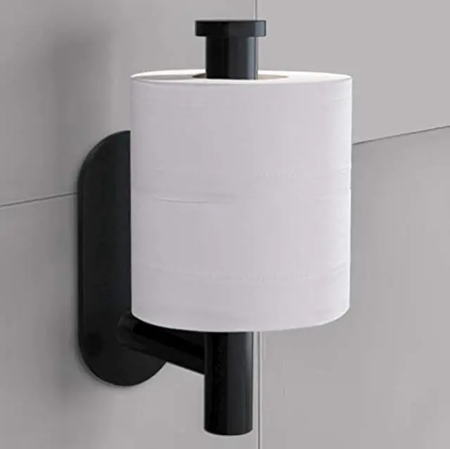 Main image of Adhesive Toilet Paper Holder - Roll Holder Small Space for Kitchen Bathroom Utility Hooks Stick on Wall Stainless Steel Brushed Black
