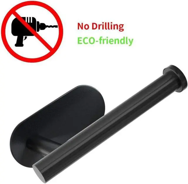 Alt view image 6 of 6 - Adhesive Toilet Paper Holder - Roll Holder Small Space for Kitchen Bathroom Utility Hooks Stick on Wall Stainless Steel Brushed Black