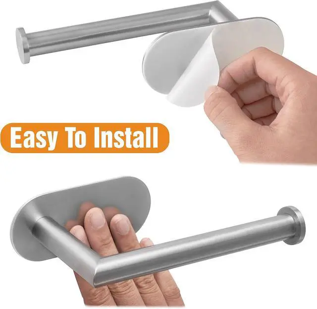 Alt view image 7 of 7 - HITSLAM Stainless Steel Toilet Paper Holder, Self Adhesive, Rust Proof, Heavy Duty, for Bathroom