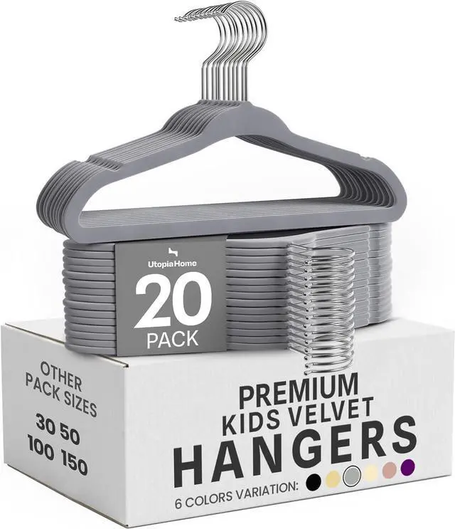 Main image of Utopia Home Kids Velvet Hanger 20 Pack 11" Premium Baby Hangers - Grey | Premium Non-Slip Baby Hangers for Baby and Toddlers, Durable Ultra-Slim Space-Saving Closet Organizers