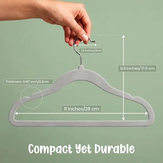 Alt view image 3 of 7 - Utopia Home Kids Velvet Hanger 20 Pack 11" Premium Baby Hangers - Grey | Premium Non-Slip Baby Hangers for Baby and Toddlers, Durable Ultra-Slim Space-Saving Closet Organizers