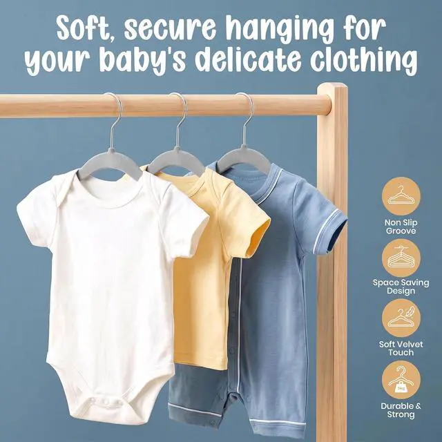 Alt view image 2 of 7 - Utopia Home Kids Velvet Hanger 20 Pack 11" Premium Baby Hangers - Grey | Premium Non-Slip Baby Hangers for Baby and Toddlers, Durable Ultra-Slim Space-Saving Closet Organizers
