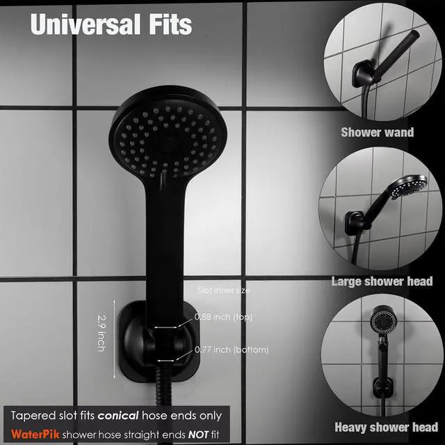 Alt view image 5 of 7 - Handheld Shower Head Holder - 5 Positions Adjustable - Concealed Adhesive Mount with Screw Option- Bathroom Wall Mount Shower Hose Holder (Matte Black)
