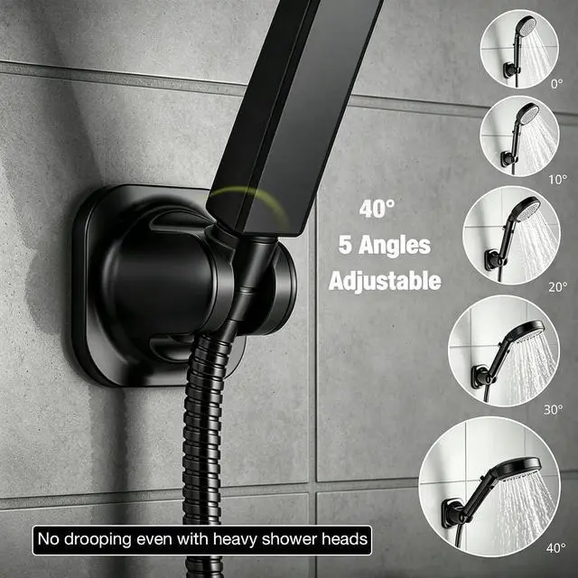 Alt view image 4 of 7 - Handheld Shower Head Holder - 5 Positions Adjustable - Concealed Adhesive Mount with Screw Option- Bathroom Wall Mount Shower Hose Holder (Matte Black)