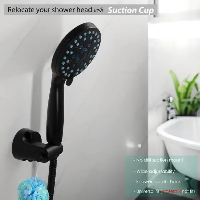 Alt view image 2 of 6 - Hand held Showerhead Holder Wall Mounted - Wide Anlge Adustable - Bathroom Suction Cup Shower Hose Holder (Matte Black)