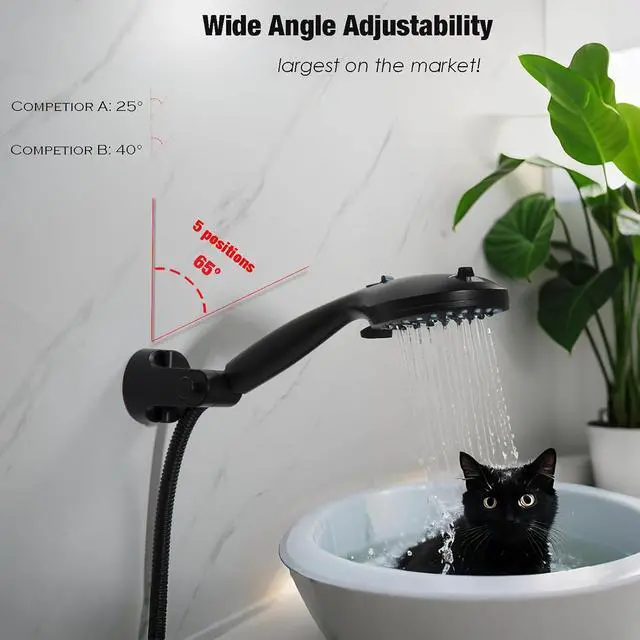 Alt view image 3 of 6 - Hand held Showerhead Holder Wall Mounted - Wide Anlge Adustable - Bathroom Suction Cup Shower Hose Holder (Matte Black)