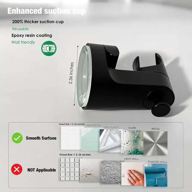 Alt view image 4 of 6 - Hand held Showerhead Holder Wall Mounted - Wide Anlge Adustable - Bathroom Suction Cup Shower Hose Holder (Matte Black)
