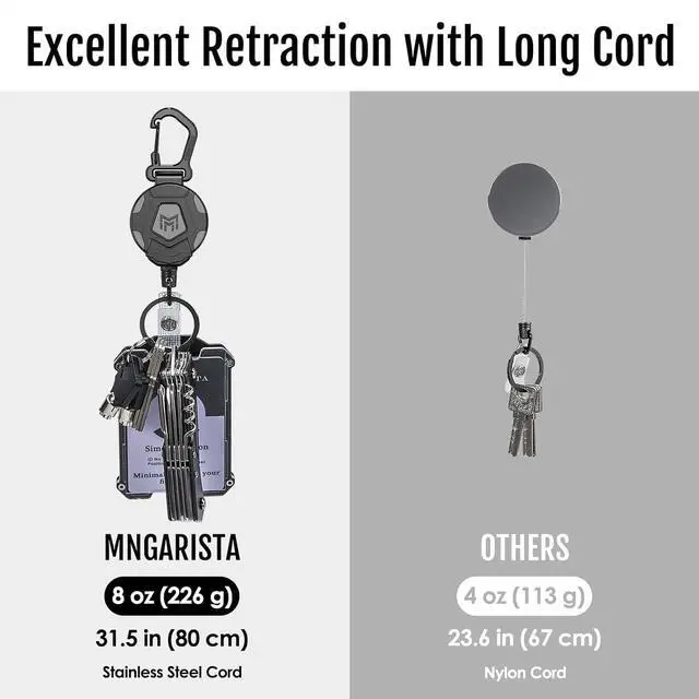 Alt view image 3 of 6 - MNGARISTA Retractable Keychain, Heavy Duty Carabiner Badge Holder, Tactical ID Badge Reel with 31.5 Steel Retractable Cord, 8.0 oz