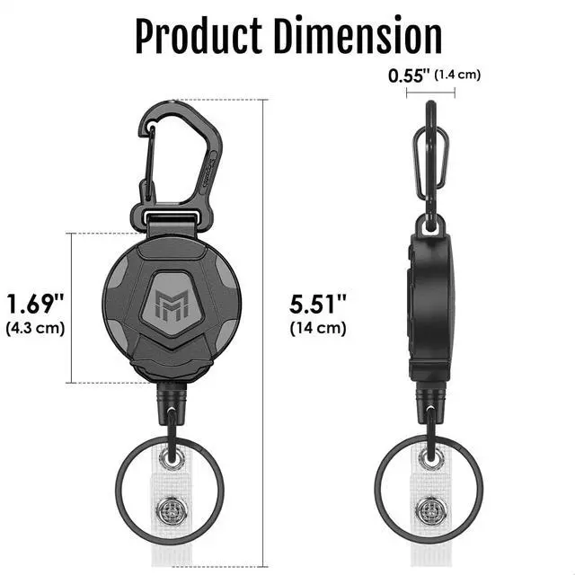 Alt view image 5 of 6 - MNGARISTA Retractable Keychain, Heavy Duty Carabiner Badge Holder, Tactical ID Badge Reel with 31.5 Steel Retractable Cord, 8.0 oz