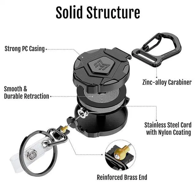 Alt view image 4 of 6 - MNGARISTA Retractable Keychain, Heavy Duty Carabiner Badge Holder, Tactical ID Badge Reel with 31.5 Steel Retractable Cord, 8.0 oz