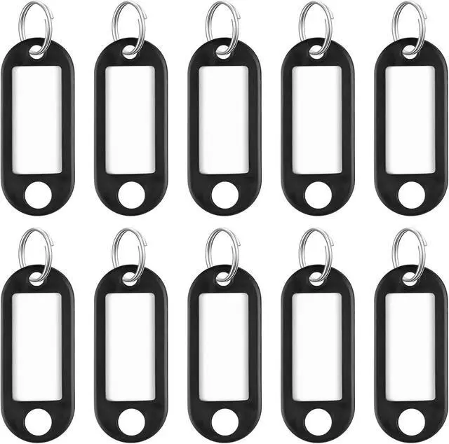 Main image of Uniclife 10 Pieces Key Tags 2 Inch Soft Plastic Key Chain Tags with Blank Paper Labels Clear Windows Protective Films and Split Rings Flexible Item Identifiers, Black