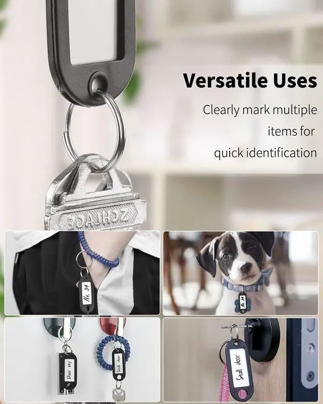 Alt view image 3 of 6 - Uniclife 10 Pieces Key Tags 2 Inch Soft Plastic Key Chain Tags with Blank Paper Labels Clear Windows Protective Films and Split Rings Flexible Item Identifiers, Black