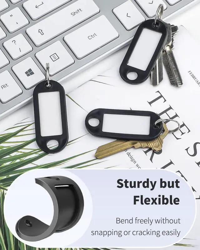 Alt view image 2 of 6 - Uniclife 10 Pieces Key Tags 2 Inch Soft Plastic Key Chain Tags with Blank Paper Labels Clear Windows Protective Films and Split Rings Flexible Item Identifiers, Black