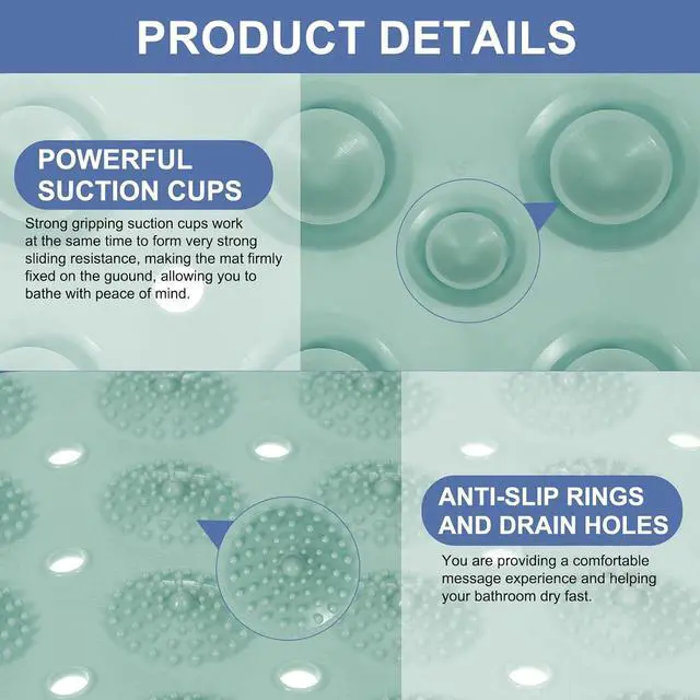 Alt view image 4 of 7 - PATIKIL 11.81 x 11.81 Round Non-Slip Shower Mat, PET Bathtub Floor Mat with Suction Cups & Drain Holes for Shower Stall Bathroom Bathtub, Green