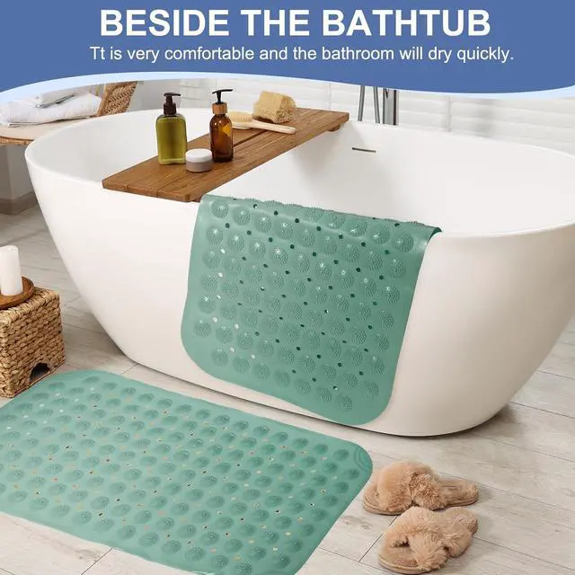 Alt view image 6 of 7 - PATIKIL 11.81 x 11.81 Round Non-Slip Shower Mat, PET Bathtub Floor Mat with Suction Cups & Drain Holes for Shower Stall Bathroom Bathtub, Green